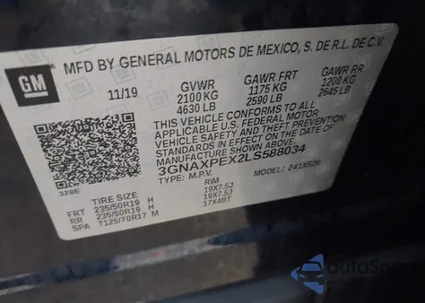2020 Chevrolet Equinox Fwd Premier 2.0L Turbo from USA, damaged, VIN 3GNAXPEX2LS588034
